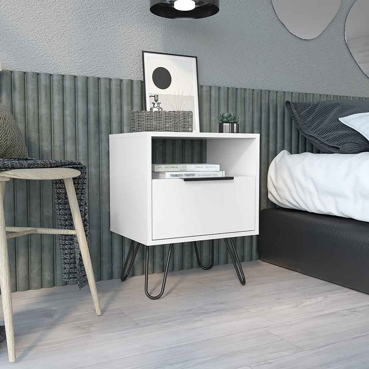 22" White Faux Wood Nightstand With Storage Image 4