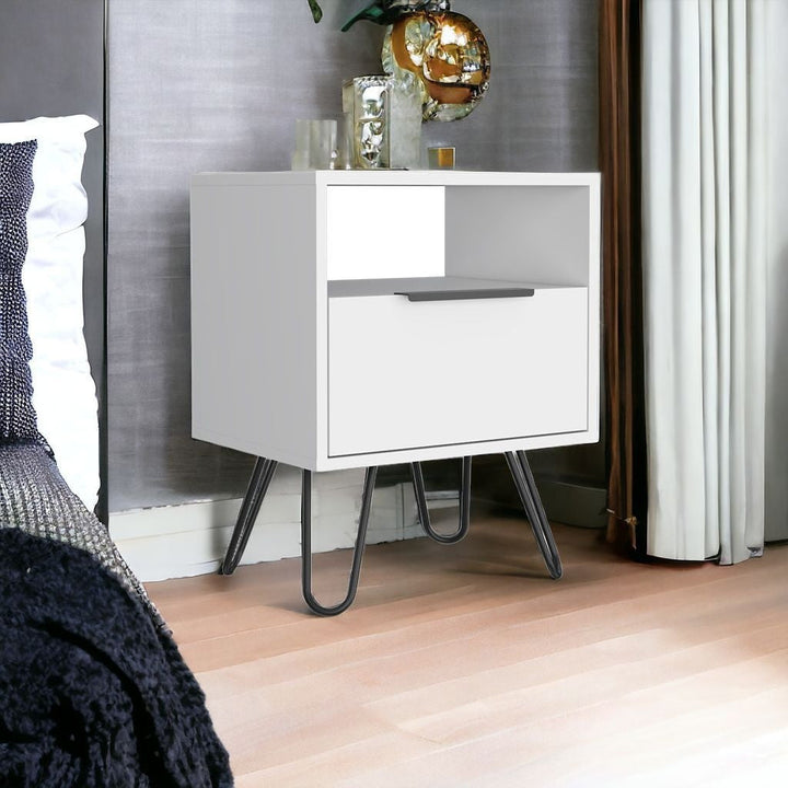 22" White Faux Wood Nightstand With Storage Image 8