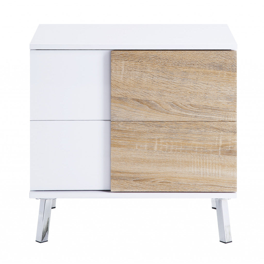 22" White High Gloss Manufactured Wood Rectangular End Table With Two Drawers Image 2