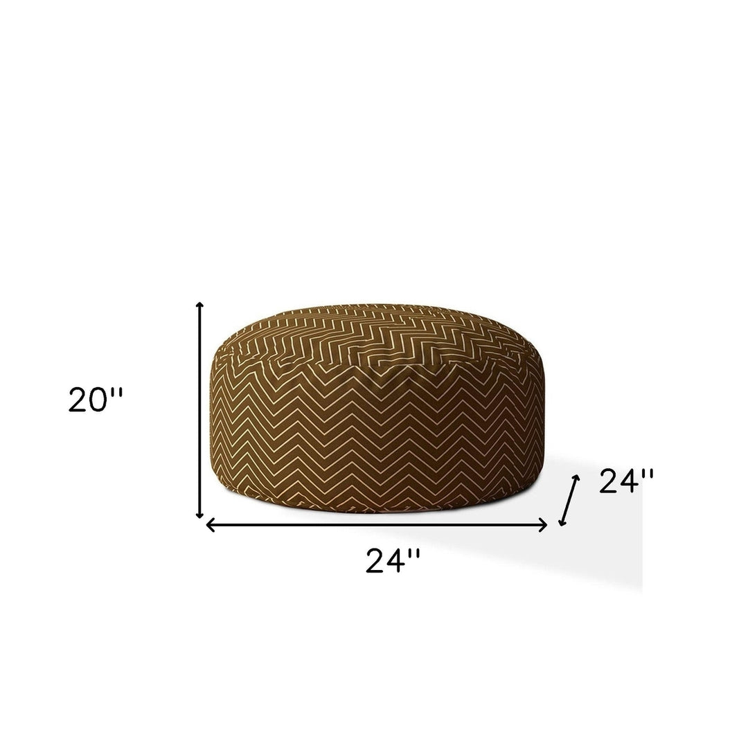 24" Brown Cotton Round Chevron Pouf Ottoman Image 3