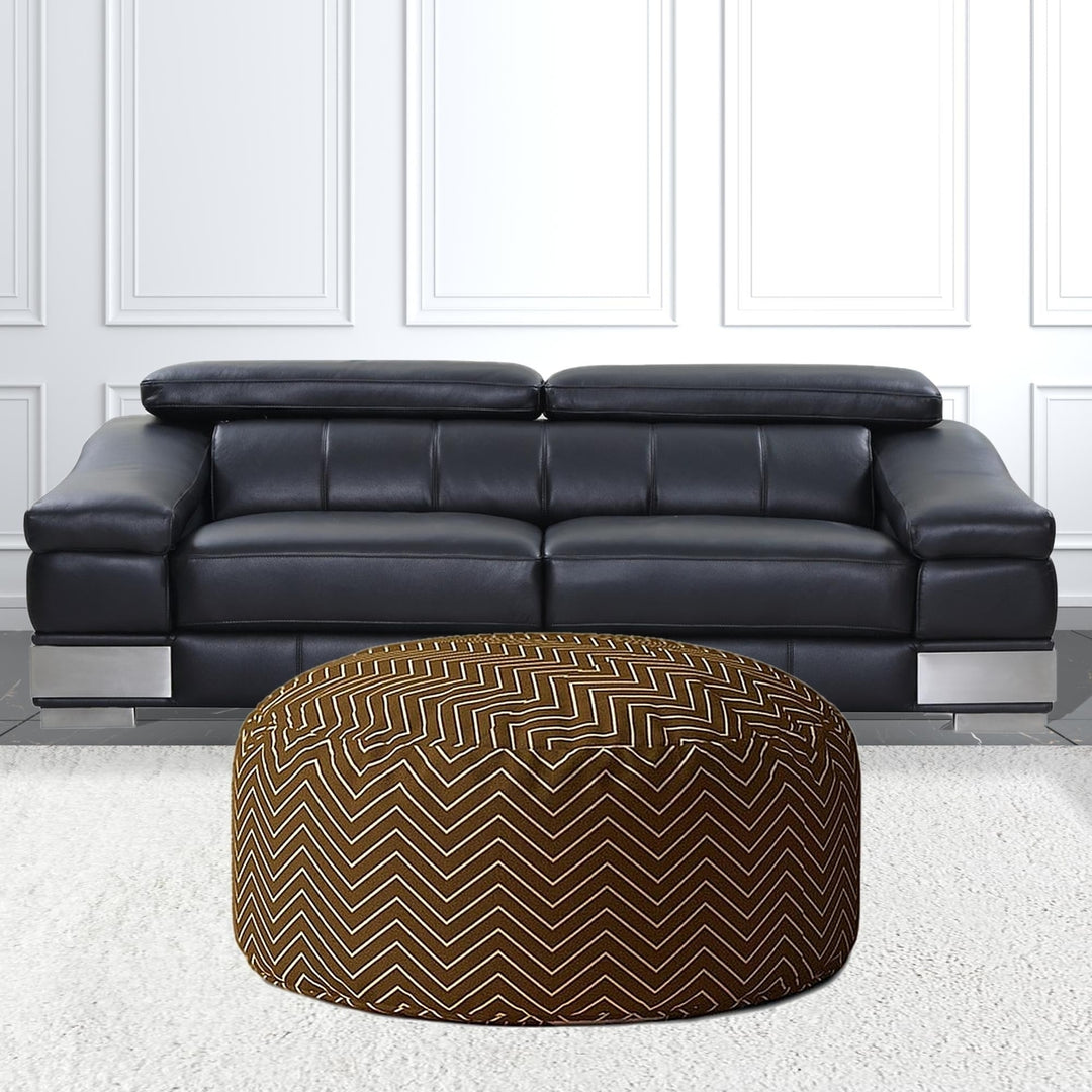 24" Brown Cotton Round Chevron Pouf Cover Image 5