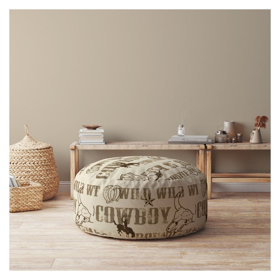 24" Brown Cotton Round Cowboy Pouf Cover Image 3