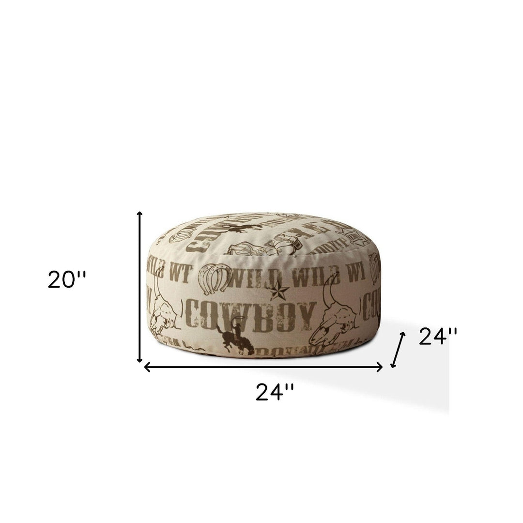 24" Brown Cotton Round Cowboy Pouf Cover Image 4