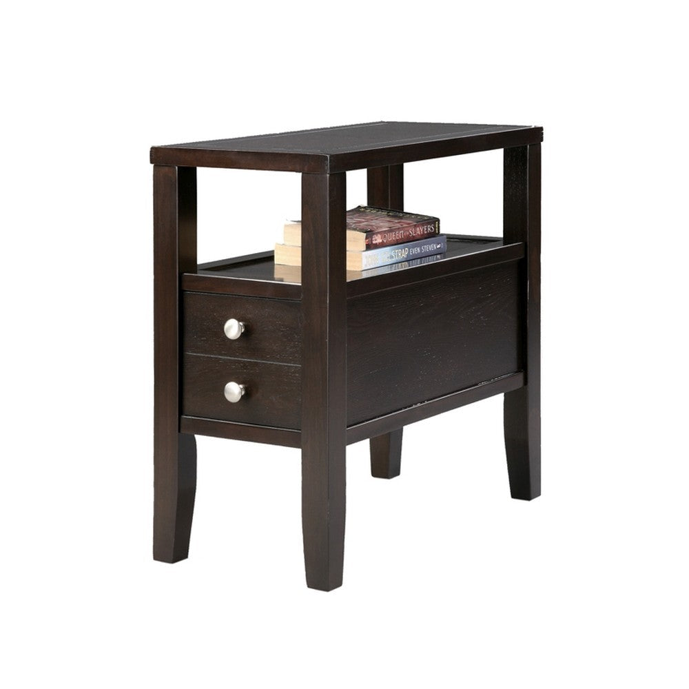 24" Brown End Table With Two Drawers Image 1