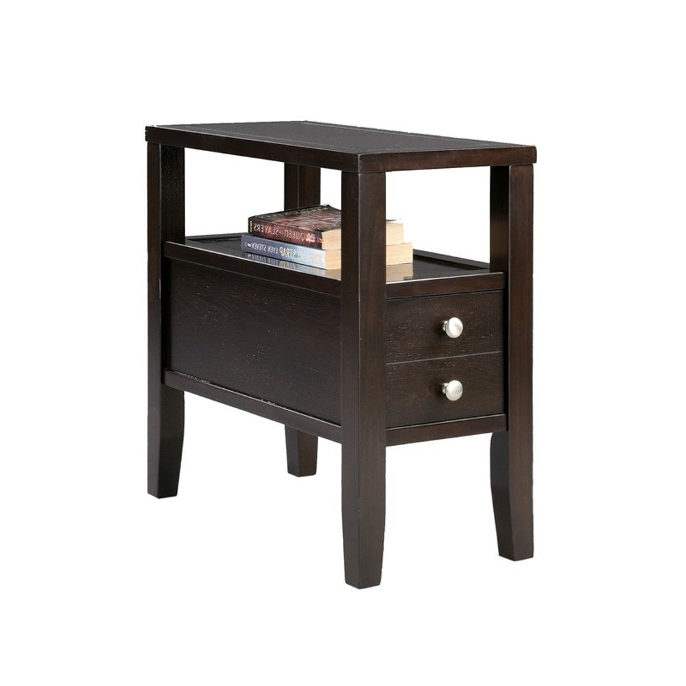 24" Brown End Table With Two Drawers Image 2