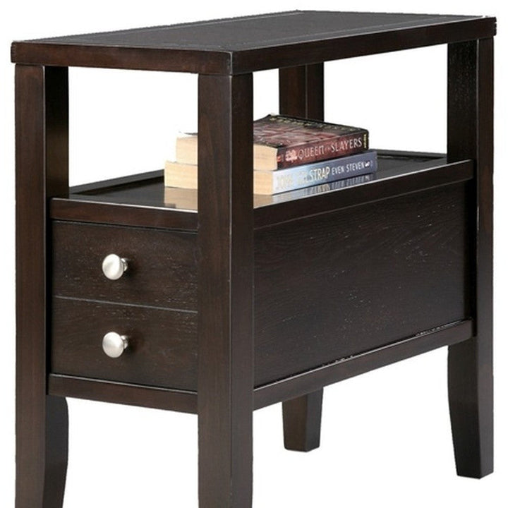 24" Brown End Table With Two Drawers Image 3