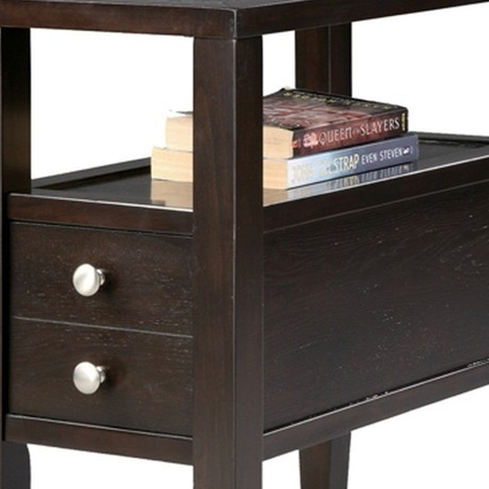 24" Brown End Table With Two Drawers Image 4