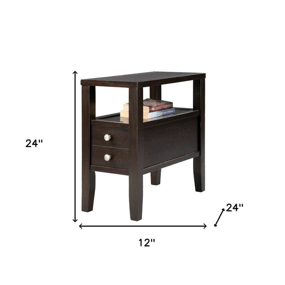 24" Brown End Table With Two Drawers Image 5