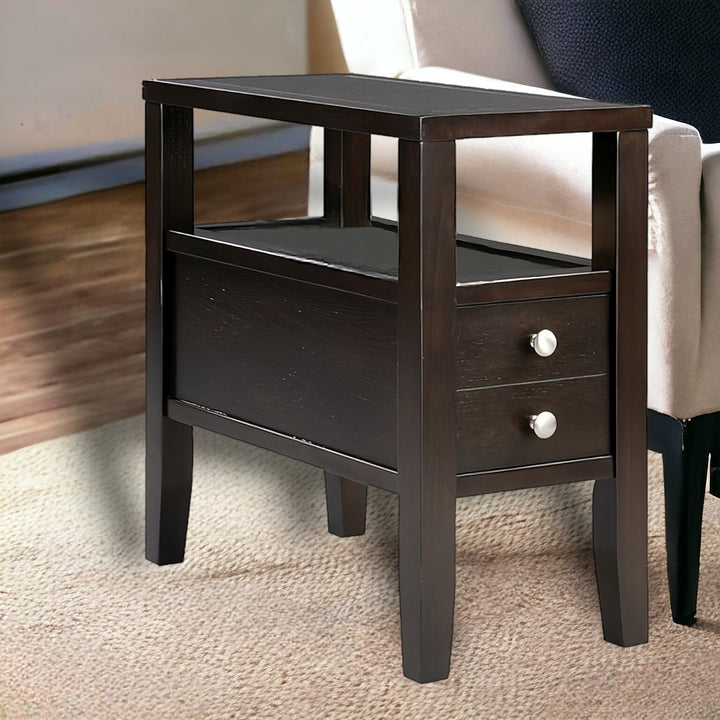 24" Brown End Table With Two Drawers Image 8