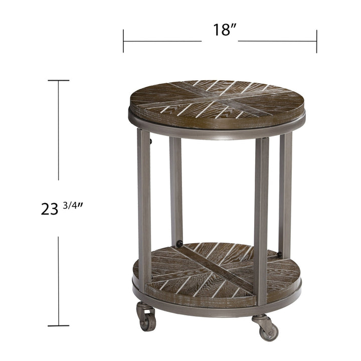 24" Brown Manufactured Wood And Iron Round End Table With Shelf Image 6