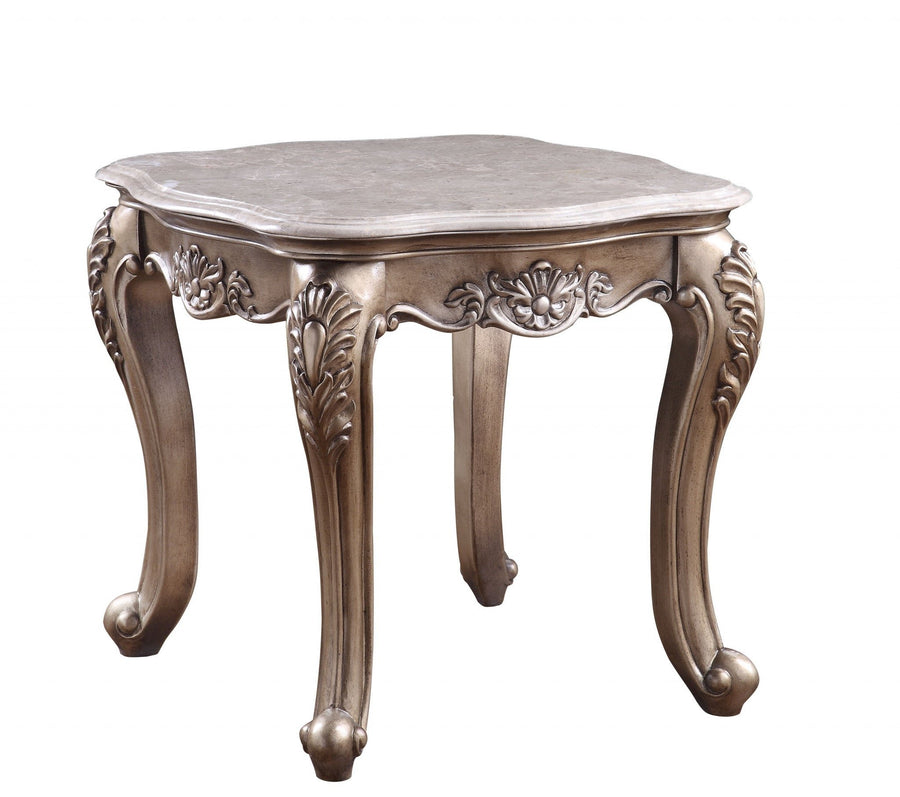 24" Champagne And Marble Polyresin Rectangular End Table Image 1