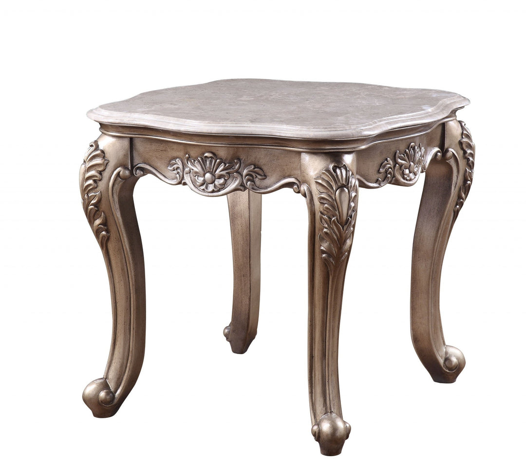 24" Champagne And Marble Polyresin Rectangular End Table Image 3