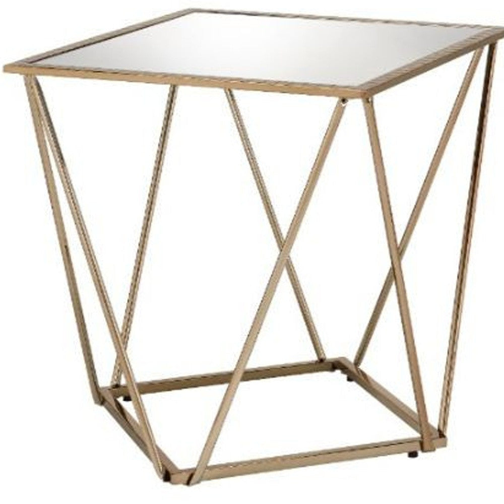 24" Champagne And Silver Glass And Metal Square Mirrored End Table Image 4