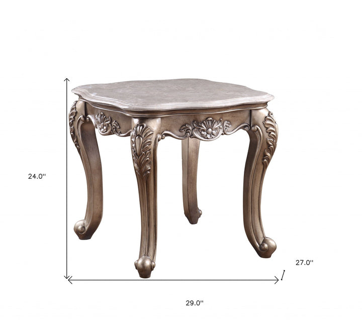 24" Champagne And Marble Polyresin Rectangular End Table Image 6