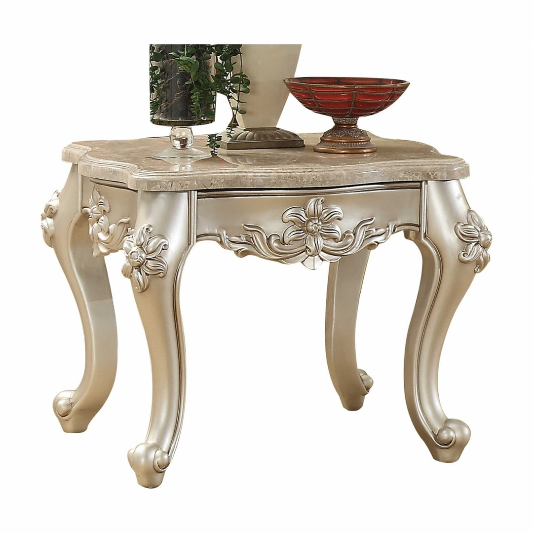 24" Champagne Faux Marble Square End Table Image 1