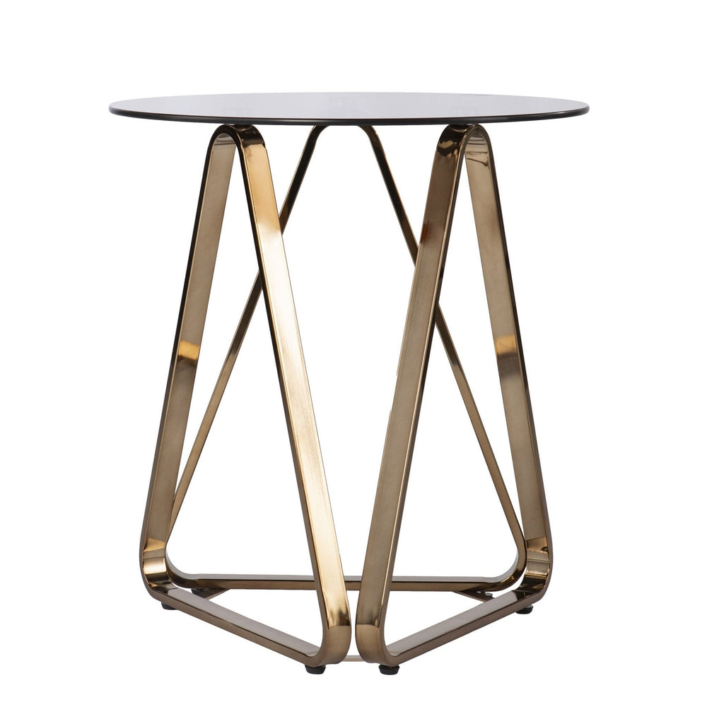 24" Champagne Glass And Iron Round End Table Image 2