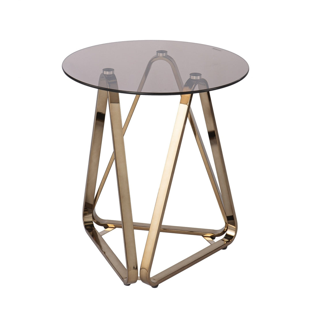 24" Champagne Glass And Iron Round End Table Image 3