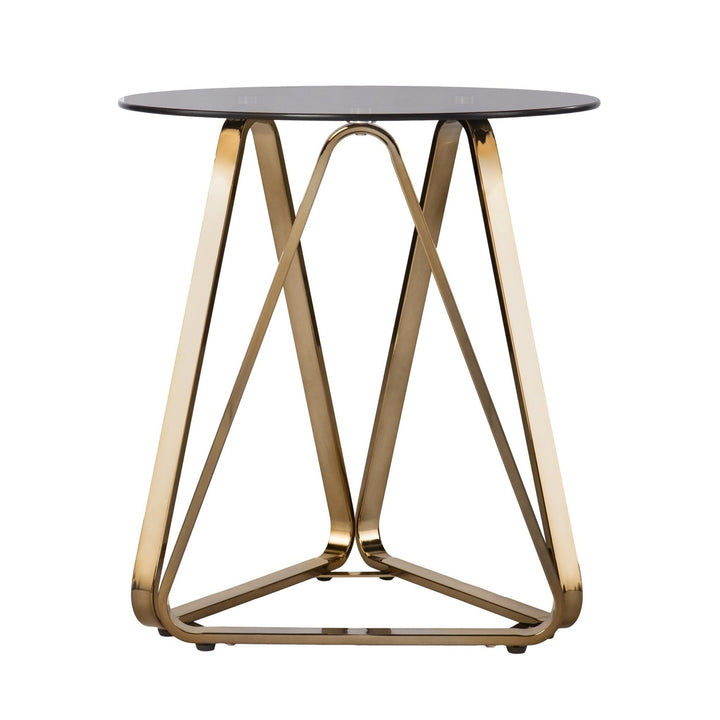 24" Champagne Glass And Iron Round End Table Image 4