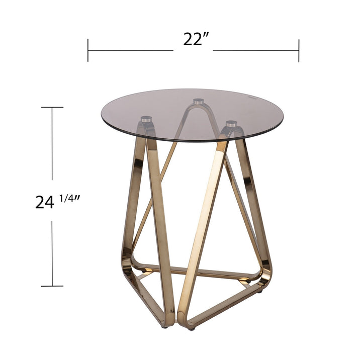 24" Champagne Glass And Iron Round End Table Image 6