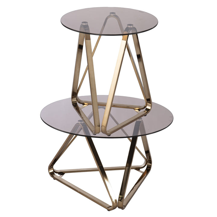 24" Champagne Glass And Iron Round End Table Image 7