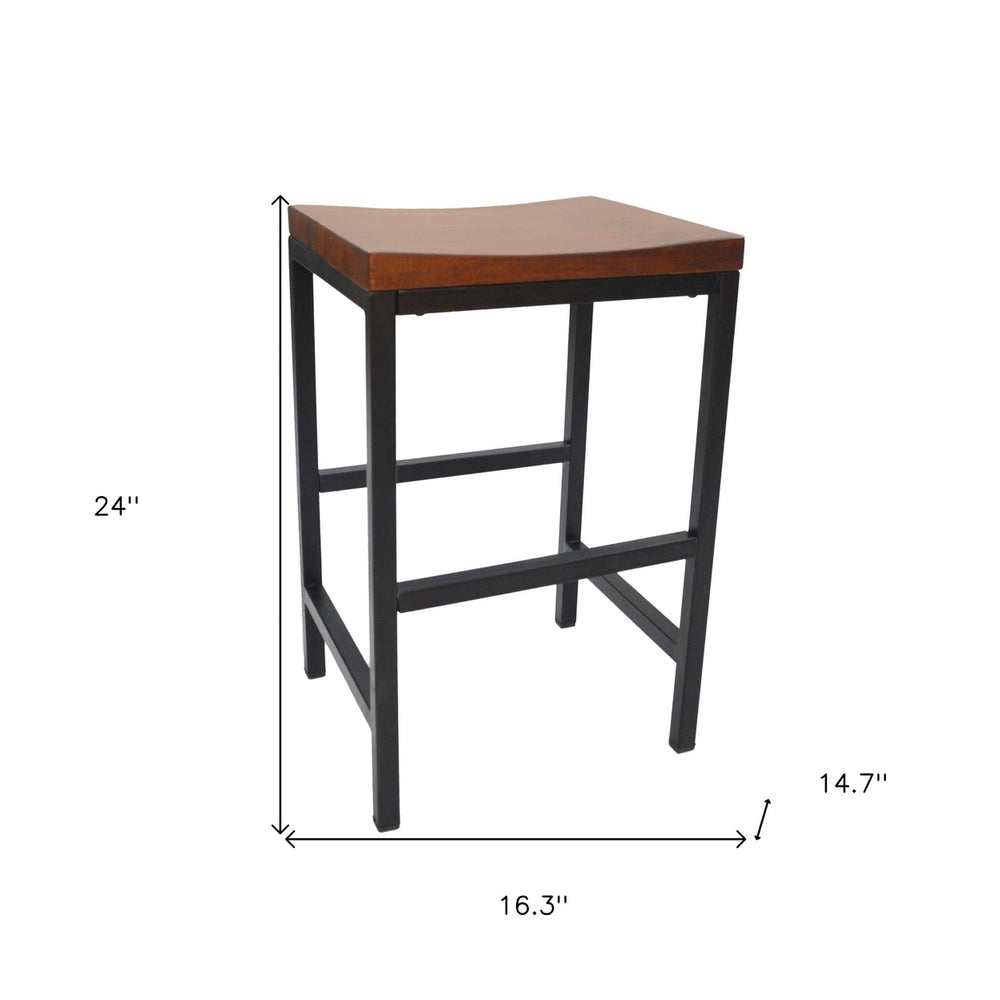 24" Chestnut And Black Steel Backless Counter Height Bar Chair Image 2