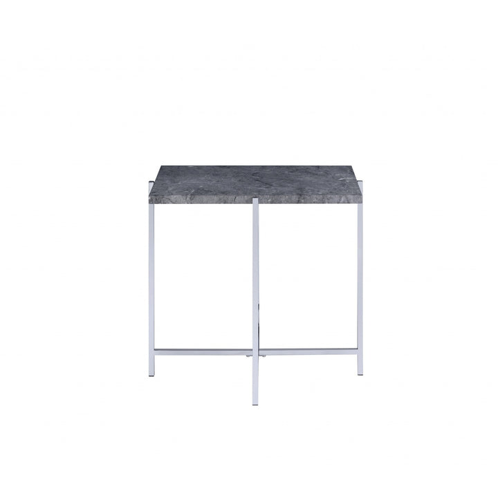 24" Chrome And Faux Marble Manufactured Wood And Metal Rectangular End Table Image 3