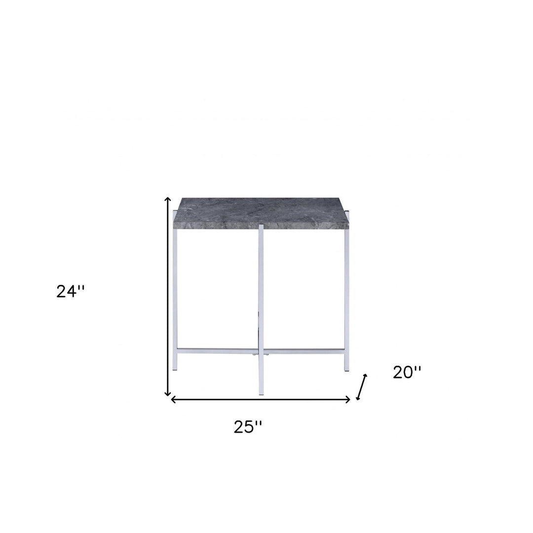 24" Chrome And Faux Marble Manufactured Wood And Metal Rectangular End Table Image 6