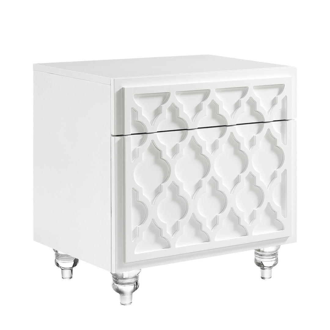 24" Clear and White End Table with Drawer and shelf Image 1