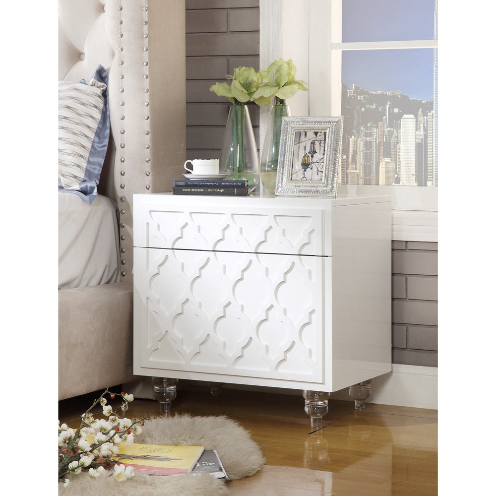 24" Clear and White End Table with Drawer and shelf Image 2