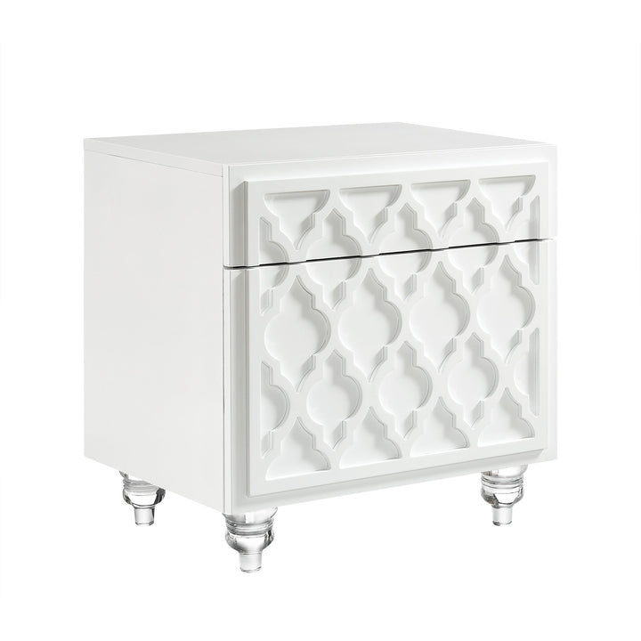 24" Clear and White End Table with Drawer and shelf Image 3