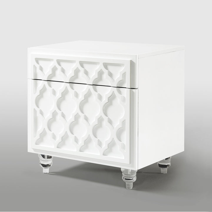 24" Clear and White End Table with Drawer and shelf Image 4