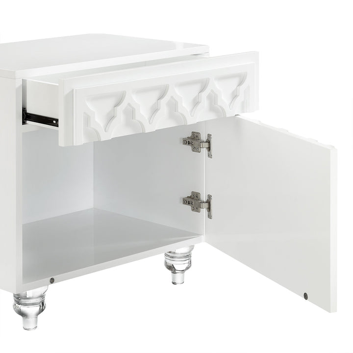 24" Clear and White End Table with Drawer and shelf Image 5