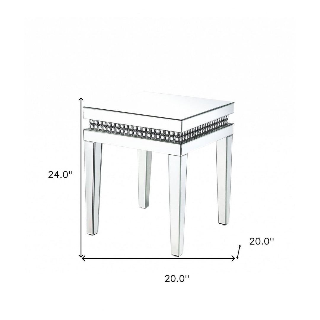 24" Clear And Silver Mirrored Square Mirrored End Table Image 7