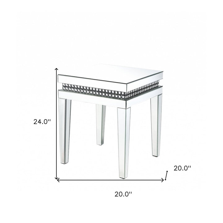 24" Clear And Silver Mirrored Square Mirrored End Table Image 7