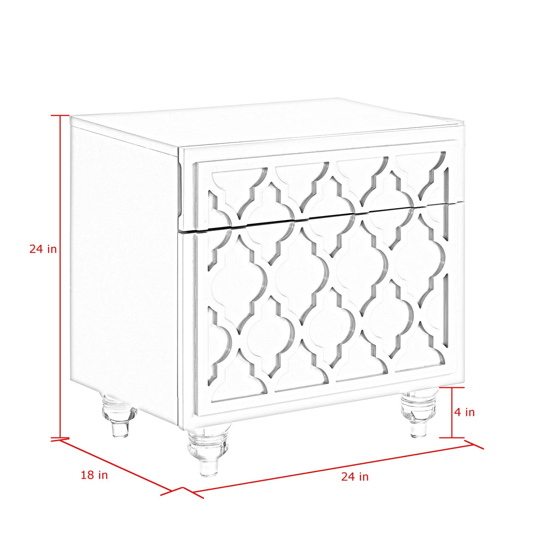 24" Clear and White End Table with Drawer and shelf Image 9