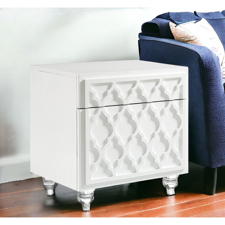 24" Clear and White End Table with Drawer and shelf Image 10