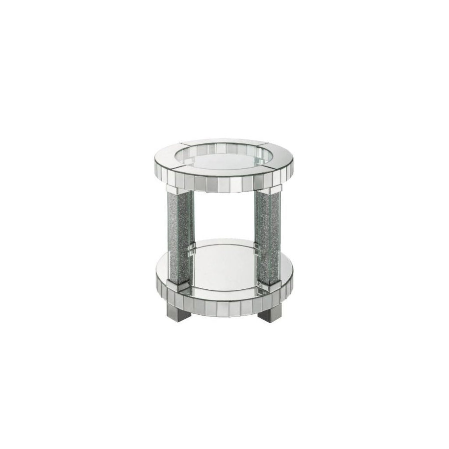 24" Clear Glass Round Mirrored End Table With Shelf Image 1