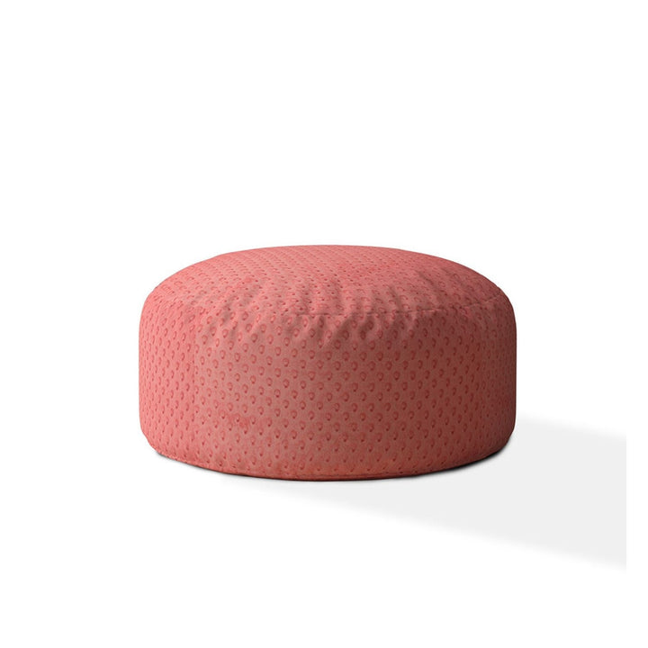 24" Coral Polyester Round Pouf Ottoman Image 1