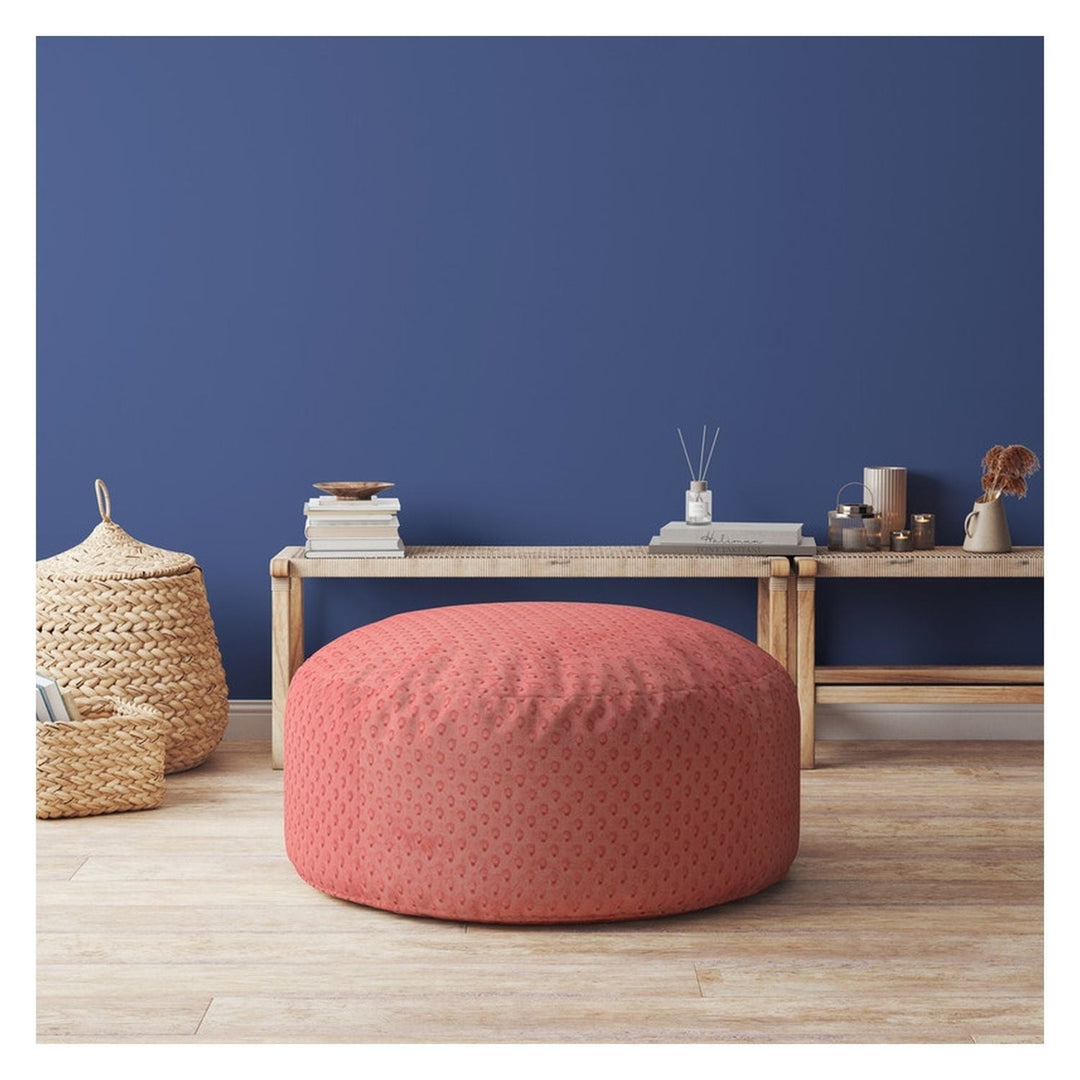 24" Coral Polyester Round Pouf Ottoman Image 2