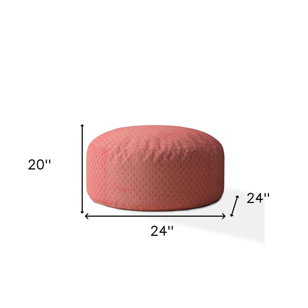 24" Coral Polyester Round Pouf Ottoman Image 3