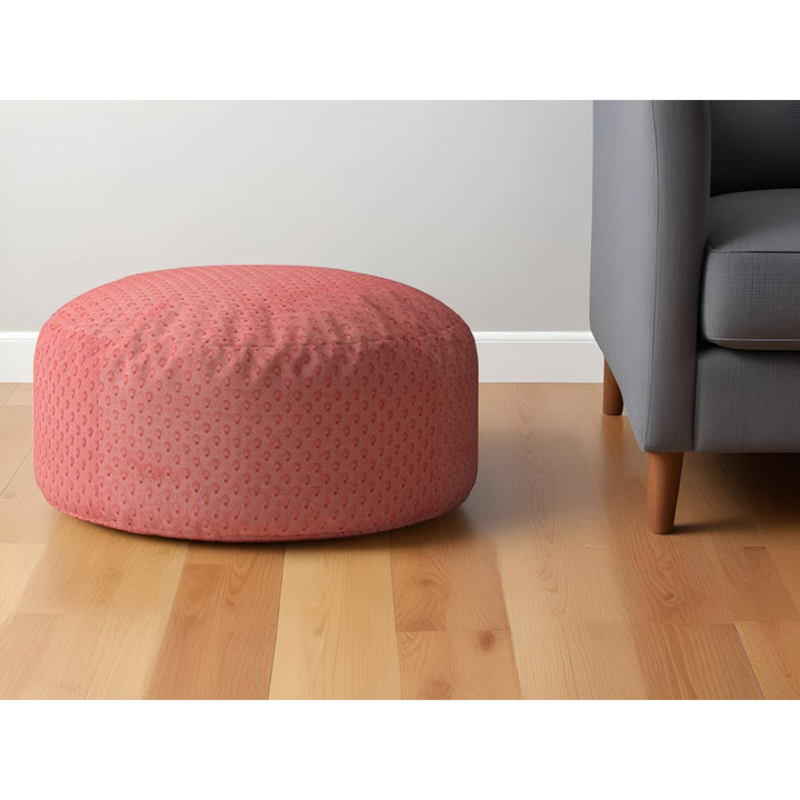 24" Coral Polyester Round Pouf Ottoman Image 4