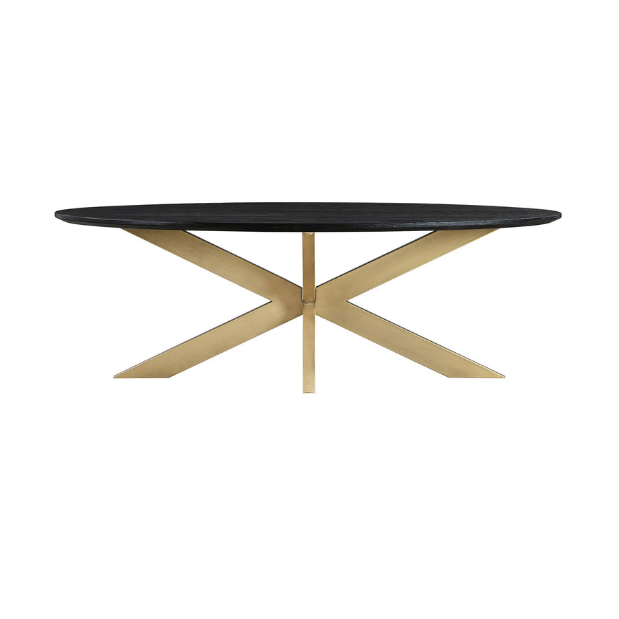 24" Black And Brass Solid Wood And Metal Oval Coffee Table Image 1