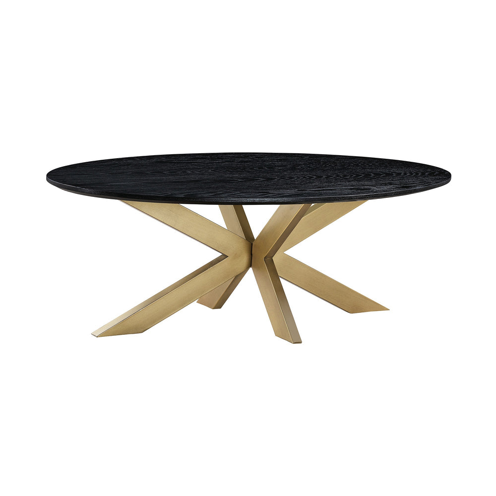 24" Black And Brass Solid Wood And Metal Oval Coffee Table Image 2