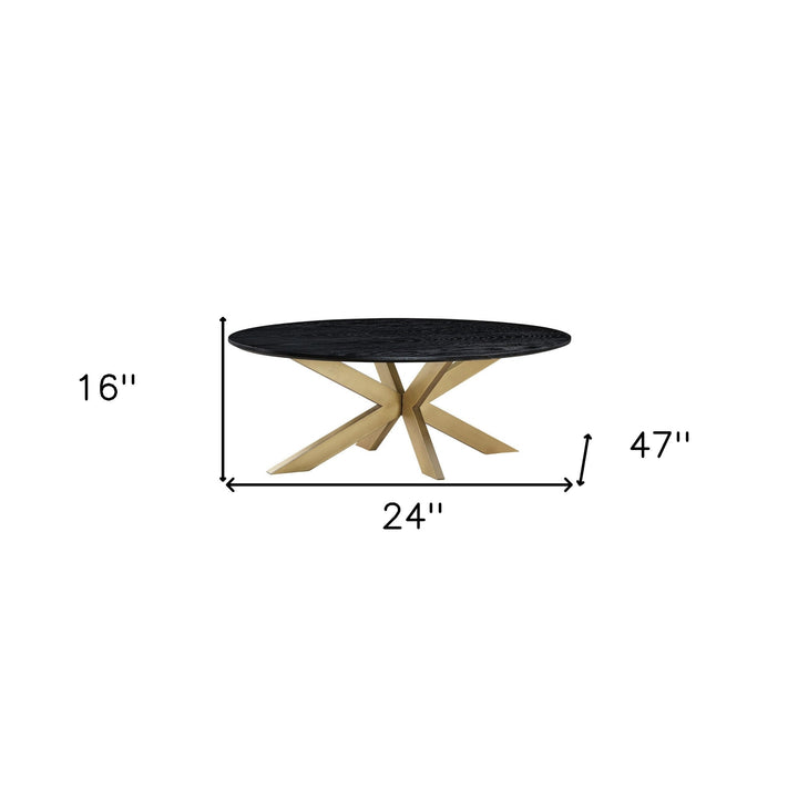 24" Black And Brass Solid Wood And Metal Oval Coffee Table Image 5