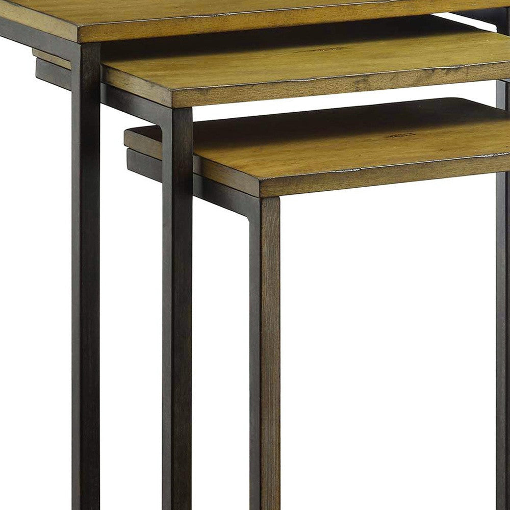 24" Black And Brown Solid Wood Rectangular End Table Image 3