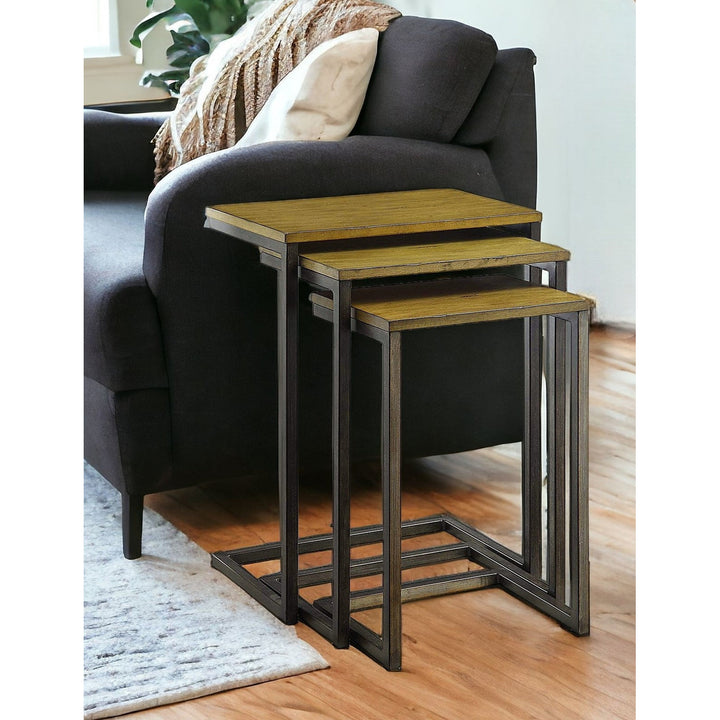 24" Black And Brown Solid Wood Rectangular End Table Image 5