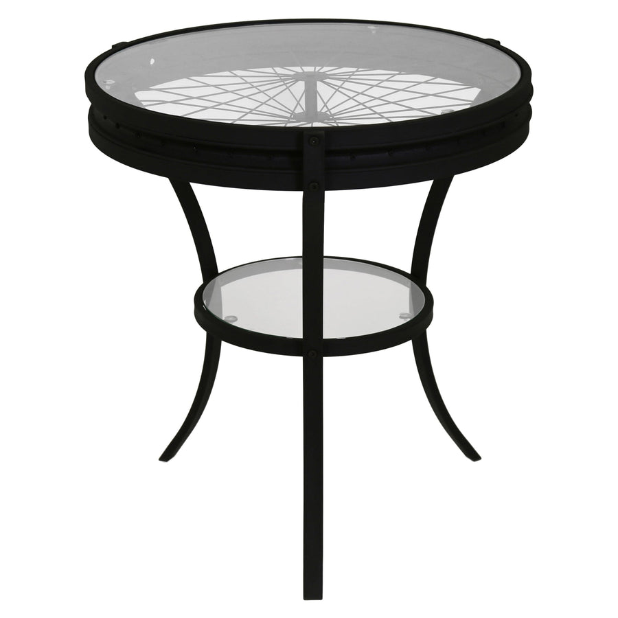 24" Black And Clear Glass Round End Table With Shelf Image 1