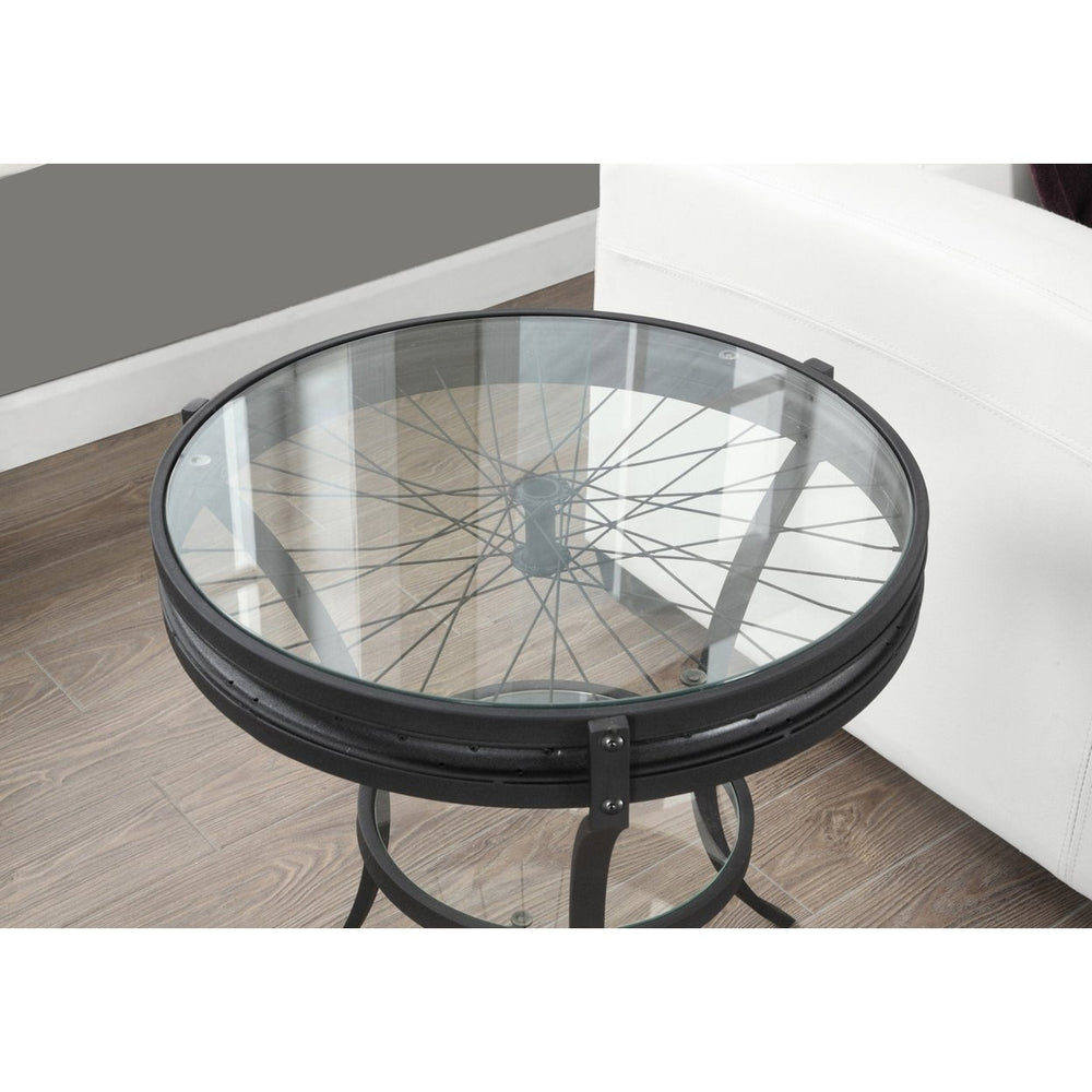 24" Black And Clear Glass Round End Table With Shelf Image 2