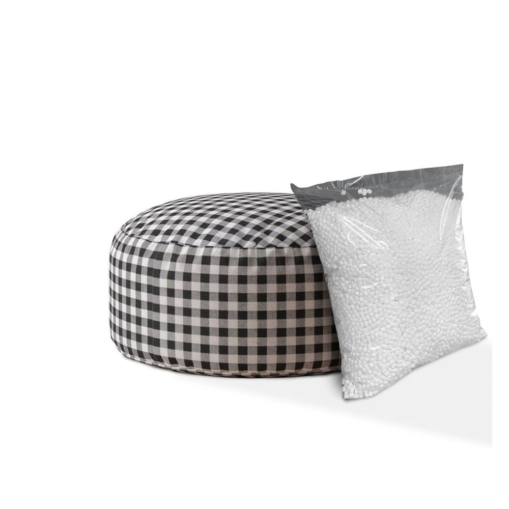 24" Black And Gray Cotton Round Gingham Pouf Cover Image 2