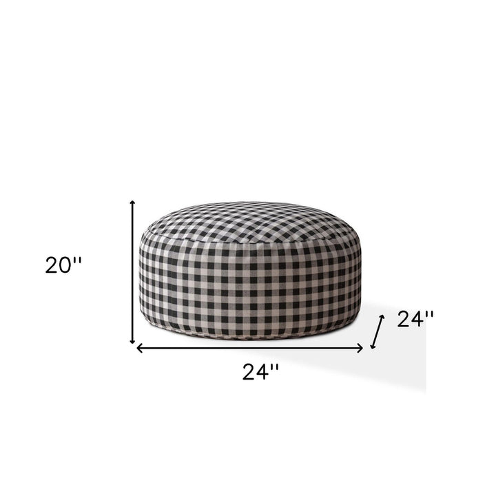 24" Black And Gray Cotton Round Gingham Pouf Cover Image 4